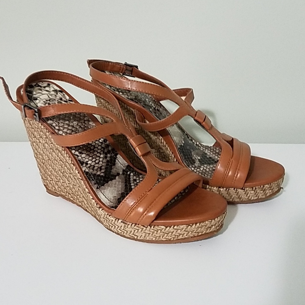 Gianni bini cognac leather platform sandal